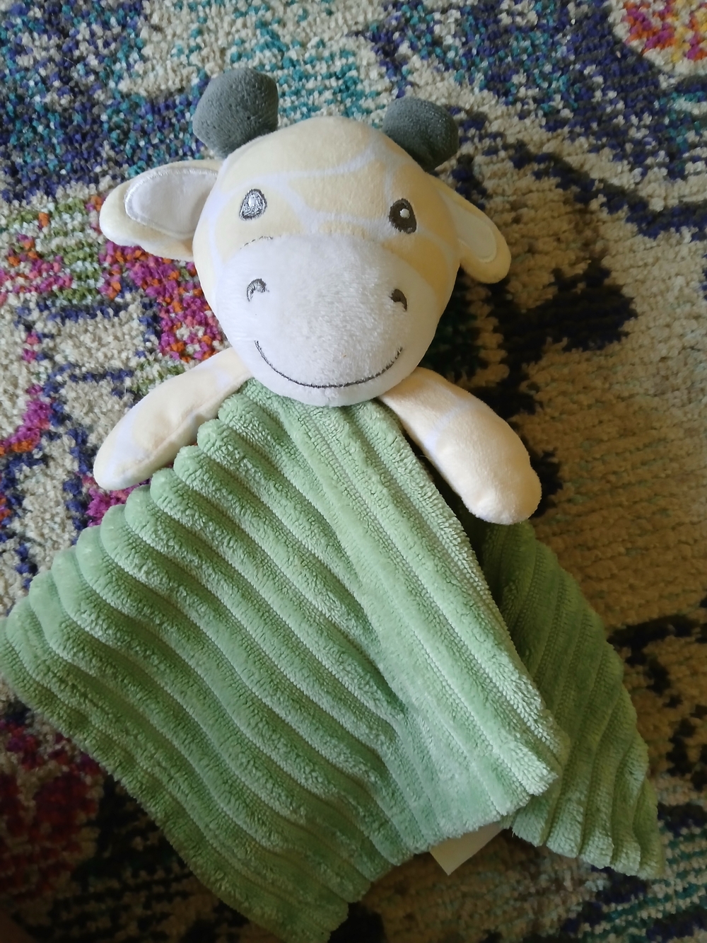 Green Baby Lovey Security Blanket with Plush Giraffe Head